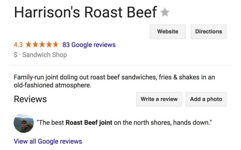Harrisons Roast Beef, North Andover: Google Info.